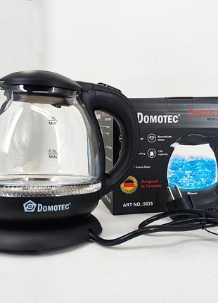 Скляний електрочайник domotec ms-7910 1л 1650вт з led підсвічуванням