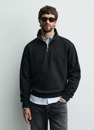 Чоловічий бавовняний джемпер на змійці zara, 1/3 зіп кофта зара