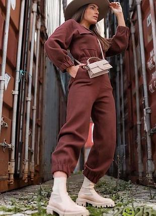 Коричневий трикотажний комбінезон з кишенями (knit jumpsuit with pockets) zara