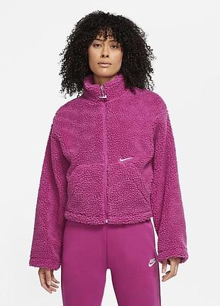 Яскраво-рожева жіноча флісова куртка тедді nike sportswear swoosh sherpa шерпа