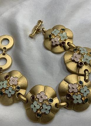 ✨👑 розкішний вінтажний браслет квітучий букет квіти емаль у матовому золоті 🌸✨