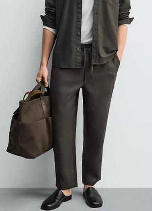 Чоловічі лляні штани zara relaxed fit, штани зара 100% льон