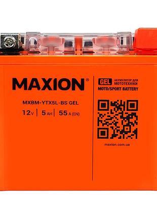 Гелиевый мото аккумулятор 12v 5ah maxion ytx5l-bs gel (113х70х106мм) мотоаккумулятор для скутера мопеда
