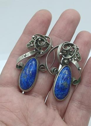 Серьги камень лазурит, мельхиор