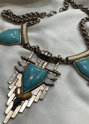 ✨🪶 роскошное этно-колье с бирюзовыми кабонами в стиле boho / tribal / statement 🏜️🔮