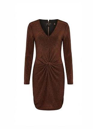 Эффектное блестящее платье ted baker с длинным рукавом, узлом спереди и молнией на спине, размер 3 (uk 12 / l)
