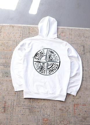 Худі білий stone island, якість преміум, кофта кенгуру з капюшоном