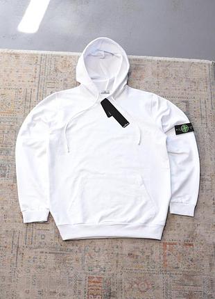Худі білий stone island, якість преміум, кофта кенгуру з капюшоном
