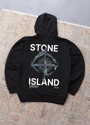 Худи черный stone island, качество премиум, кофта кенгуру с капюшоном