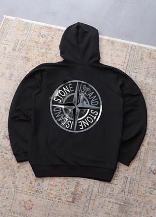 Худі чорний stone island, якість преміум, кофта кенгуру з капюшоном