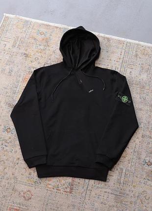 Худі чорний stone island, якість преміум, кофта кенгуру з капюшоном