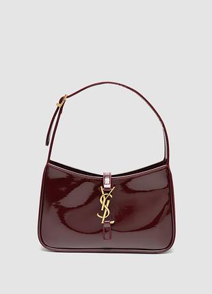 💎 saint laurent hobo le 5 a 7 patent leather shoulder bag dark red wine 23 х 13 х 6 см
