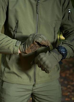 Тактичні рукавиці демісезонні для військових з кісточками soft shell олива