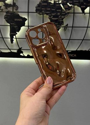 Чехол-накладка 3d wavy pattern case iphone 16 pro,силиконовый чехол для айфон 16 про (цвет: золото)