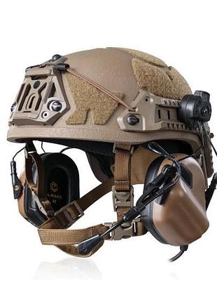 Тактичні навушники активні військові earmor m32h з кріпленням на шолом та мікрофоном, койот