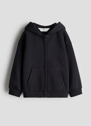 Теплая детская кофта на молнии из трикотажа на флисе h&amp;m | черная утепленная зип-худи