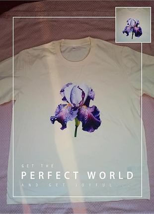 Гарна футболка бавовна , cotton,котон з ірисом ,ірис ,квітка ( красивая футболка хлопок 100 % с ирисом ,с цветком)
