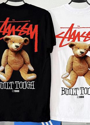 Футболка чоловіча stussy teddy з принтом чорна та біла
