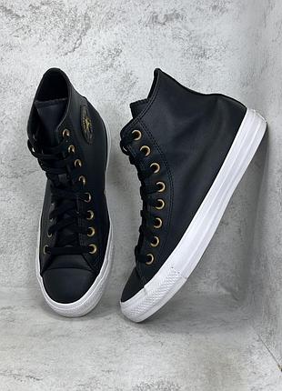 Шкіряні високі чорні кеди converse all star chuck taylor