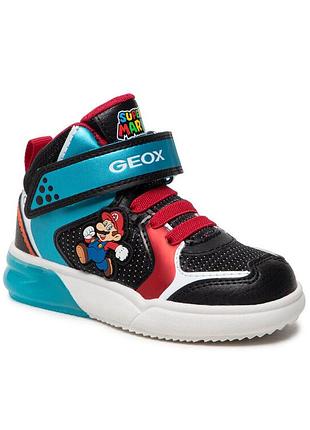 Высокие деми кроссовки geox j grayjay b.d super mario с ярким принтом марио и светодиодами в подошве размер 31, стелька 19 см. светятся!