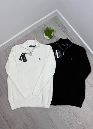 Вязаный zip-свитер polo ralph lauren мужской на молнии | свитер поло ральф черный/белый мужской | офисный свитер