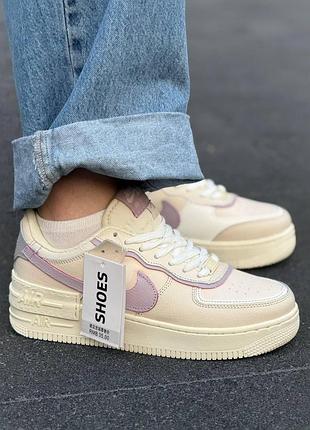 Женские классические кожаные кеды nike air force 1 shadow пудровые, стильные брендовые кроссовки для девушек 37