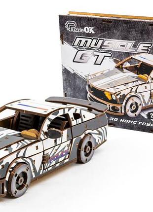 Конструктор puz-00639 "muscle car" деревянный, 162 дет., белый цвет, полиция размер модели 24х9х7 см puzzleok