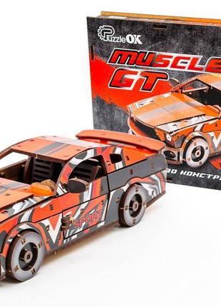 Конструктор puz-00641 "muscle car" деревянный, 162 дет., красный цвет, размер модели 24х9х7 см puzzleok