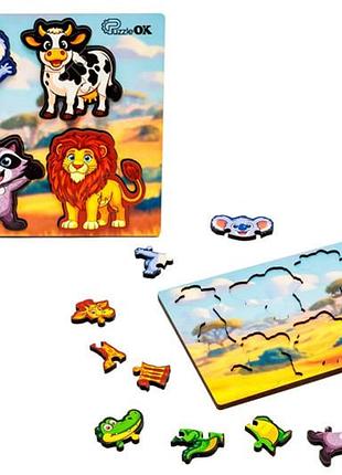 Сортер а5 "умный мир. дикие животные" puz-88750 деревянный puzzleok