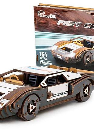 Конструктор puz-26916 "fast car gt" деревянный, 164 дет., полиция, размер модели 23х6х11 см puzzleok