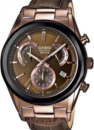 Мужские часы casio beside bem-509gl-5a стальной корпус водозащита 50 м коричневый циферблат