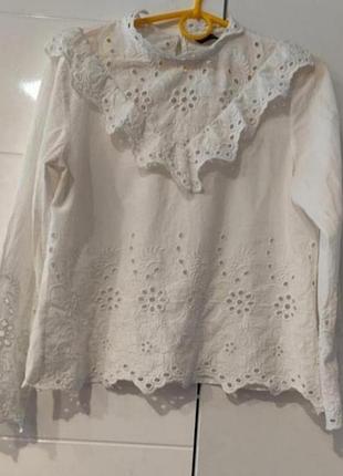 Блуза, сорочка з прошвою жіноча котонова натуральна zara .