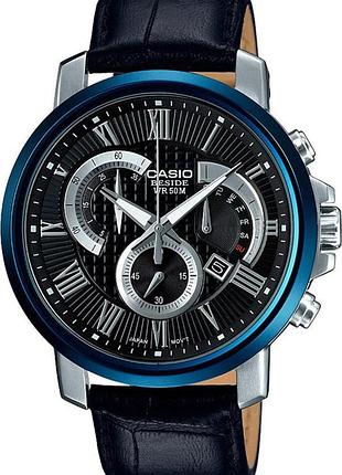 Мужские часы casio beside bem-520bul-1a стальной корпус водозащита 50 м чёрный циферблат