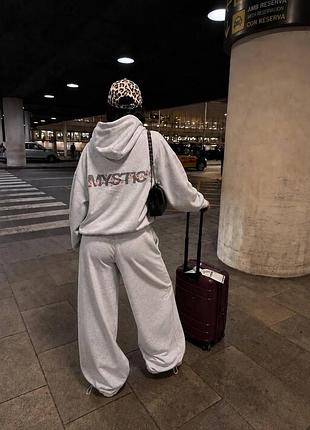 Костюм женский оверсайз зип-худи с принтом и брюки на затяжках снизу двухнитка р. 42-48 меланж (56/214)