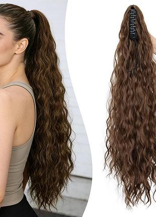 Накладний хвіст шиньйон на крабі каштановий хвилястий 70 cv