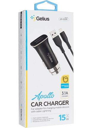 Автомобильное зарядное устройство gelius 2usb + кабель lightning чёрный