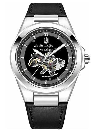 Мужские механические часы awarder 050 «де бы не были» silver-black leather с автоподзаводом