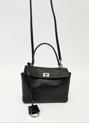 Женская сумка balenciaga, черная с серебряной фурнитурой, rodeo bag small