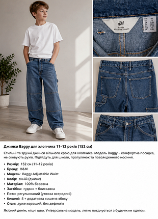 Джинси baggy h&m для хлопчика, розмір 152 см (11–12 років).