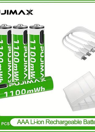 4 шт | аккумуляторные батарейки aaa pujimax 1100 mwh с type-c