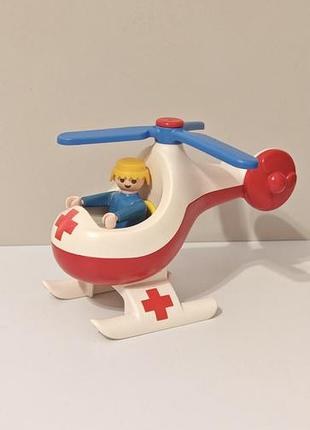 Playmobil  helicopter cat w bed dog  figures lot, гелікоптер плеймобіль з фігуркою в комплекті, вінтаж 1993рік, фігурка 1974