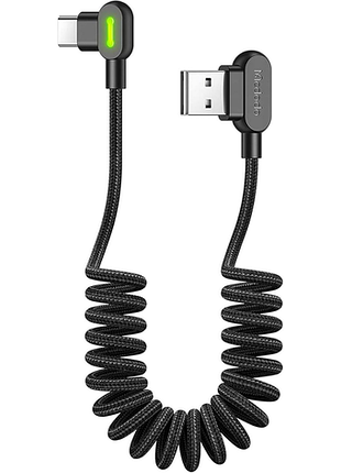 Кабель mcdodo usb c 90 градусів короткий спіральний кабель типу c чорний 3a qc 4.0