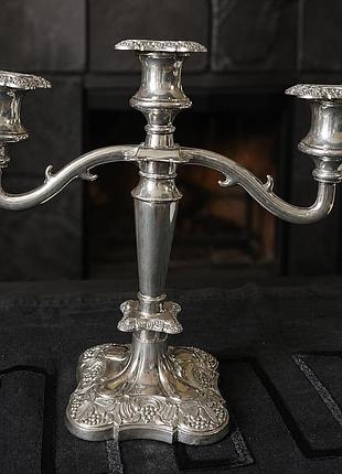 Вінтажний англійський посріблений канделябр на 3 свічки — made in england, виноградна лоза