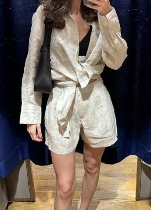 Лляний костюм gina tricot (сорочка + шорти), 100% льон, розмір s/xs