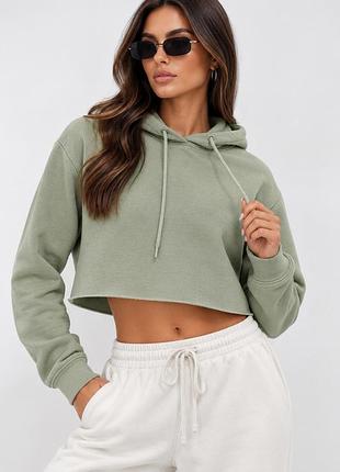 Жіноча вкорочена худі pretty little thing m салатово-оливкова однотонна (12345744-45)