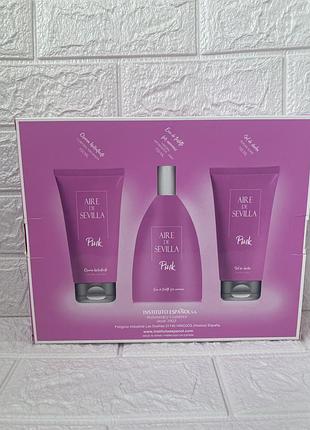 Женский подарочный набор air de sevilla pink увлажняющий крем 150 мл, гель для душа 150 мл и туалетная вода для женщин 150 мл
