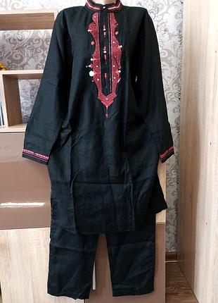 Мужской льняной костюм этно с вышивкой badu designs xl-l
