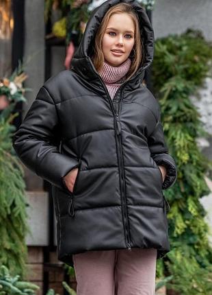 Куртка из эко кожи с капюшоном размер s/m; l/xl. чёрный