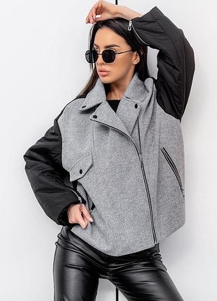 Косуха куртка з еко шкіри і плащової тканини s/m, l/xl. джинсовий колір