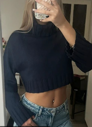 Темно-синій кроп светр h&amp;m xs